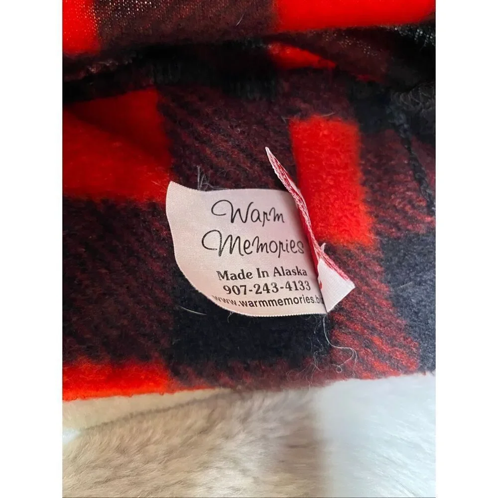 Warm Memories Alaska Buffalo Plaid Trapper Hat Red Black Fleece XS Winter Holida